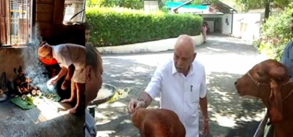 कर्नाटक भाजपा नेताओं ने गाय पूजा कर मनाया बालीपद्यमी कर्नाटक भाजपा नेताओं ने गाय पूजा कर मनाया बालीपद्यमी