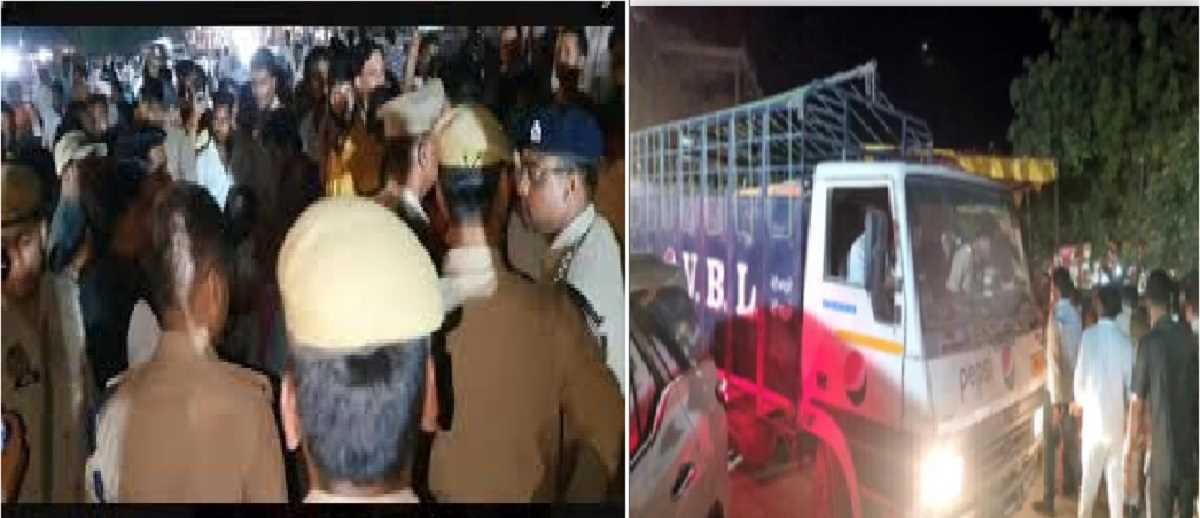 जौनपुर में स्ट्रांग रूम के बाहर ईवीएम से भरा मिनी ट्रक मिलने से हड़कंप, भड़के सपा कार्यकर्ता