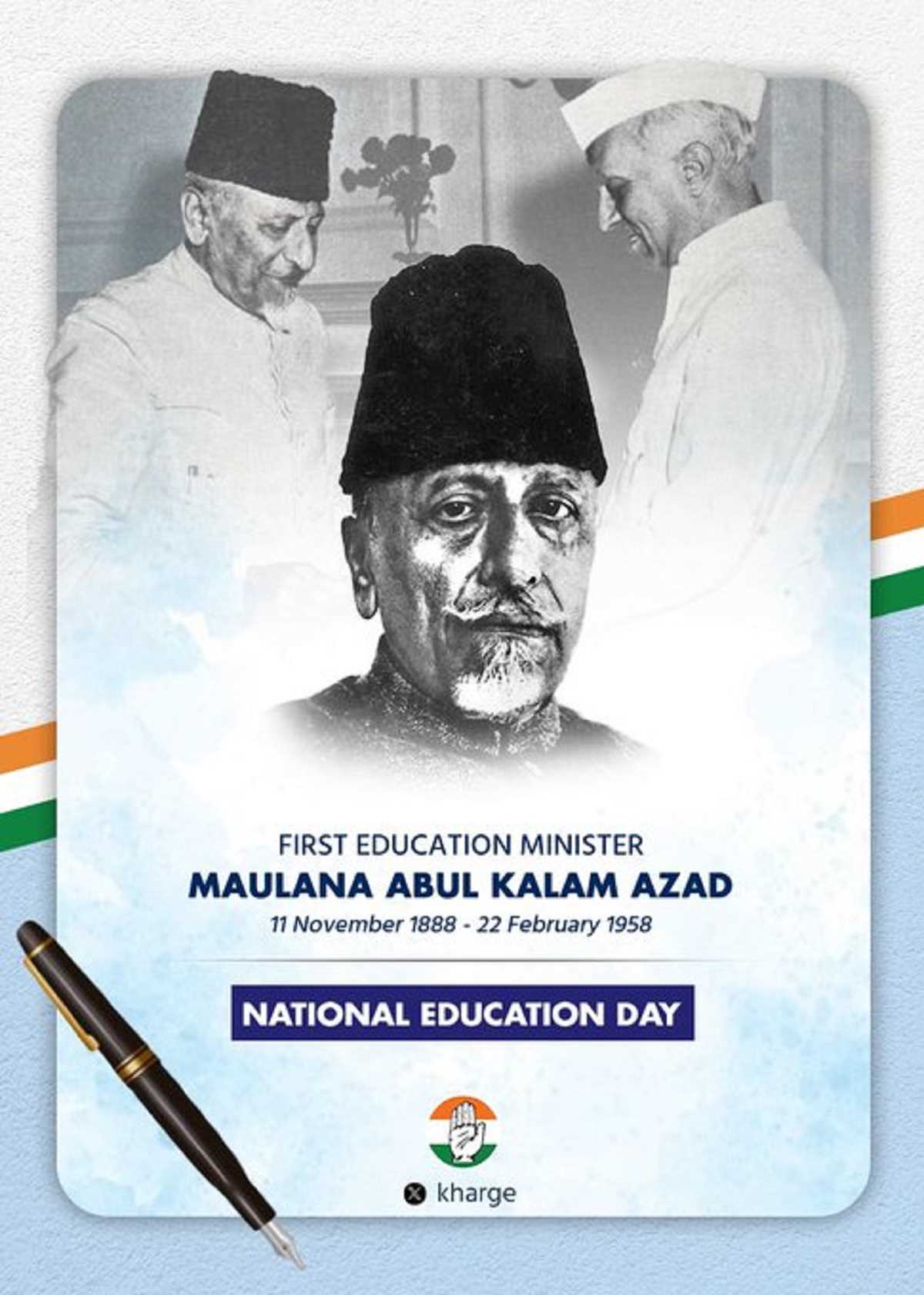 PM मोदी व खड़गे ने मौलाना आजाद को उनकी जयंती पर दी श्रद्धांजलि