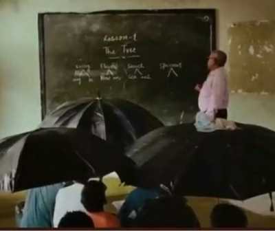 सिवनी में छत के नीचे छाता लगाकर पढ़ाई कर रहे छात्र, कांग्रेस बोली- शिवराज सरकार की यह वास्तविकता