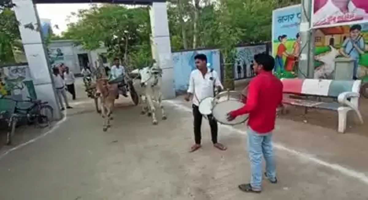 शिवपुरी में ढोल-नगाड़े के साथ बैलगाड़ी पर आरटीआई के दस्तावेज लेकर निकला सामाजिक कार्यकर्ता