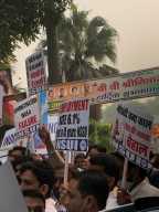 नोटबंदी की चौथी वर्षगांठ पर एनएसयूआई का प्रदर्शन