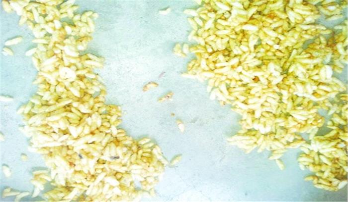 मुर्रा लड्डू में कीड़ा मिलने से हड़कंप मुर्रा लड्डू में कीड़ा मिलने से हड़कंप