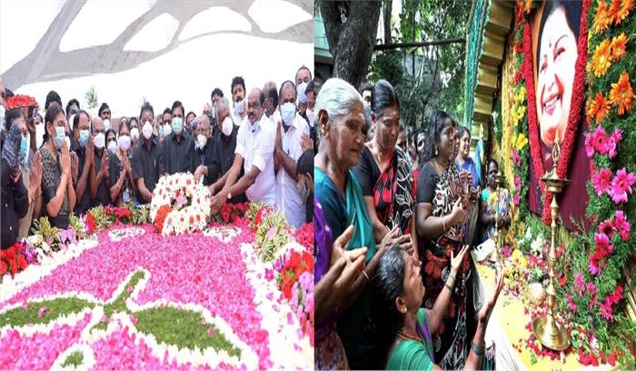 जयललिता की चौथी पुण्यतिथि पर अर्पित की गई पुष्पांजलि