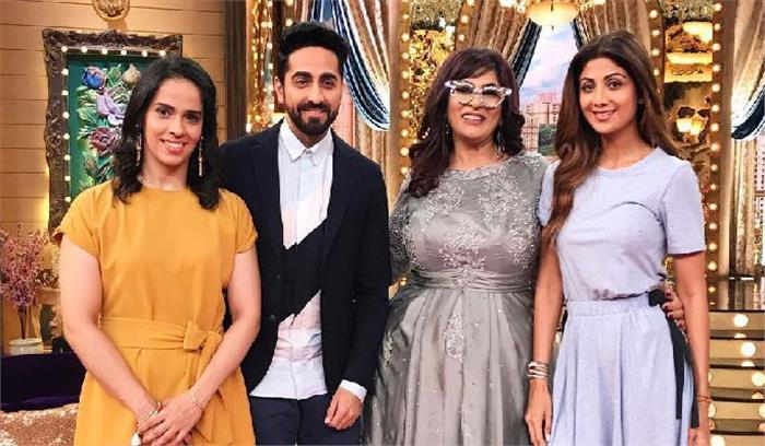 आयुष्मान खुराना और सायना नेहवाल ने शूटिंग में जमकर मस्ती की