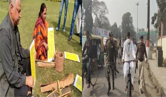 बिहार के बजट सत्र के पहले दिन लकड़ी का चूल्हा लेकर पहुंचे विपक्षी विधायक