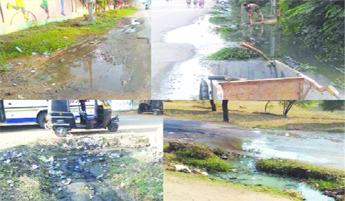 सड़क पर अतिक्रमण से सीवरेज और निस्तार का पानी, सुधारने की फुर्सत नहीं