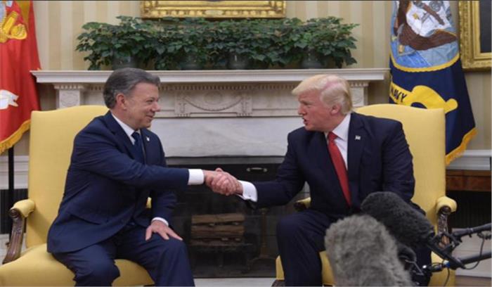 कोलंबिया के राष्ट्रपति सांतोस से मिले अमेरिकी राष्ट्रपति ट्रंप