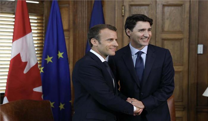 कनाडा दौरे पर इमैनुएल मैक्रों, जस्टिन ट्रूडो से हुई मुलाकात