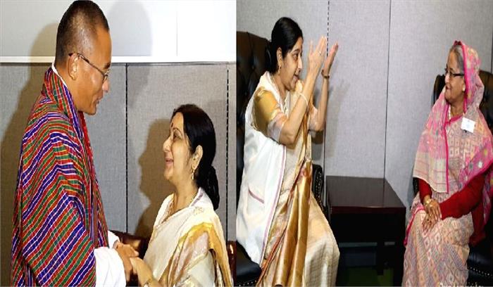 सुषमा स्वराज ने की भूटान और बांग्लादेश के प्रधानमंत्री से मुलाकात