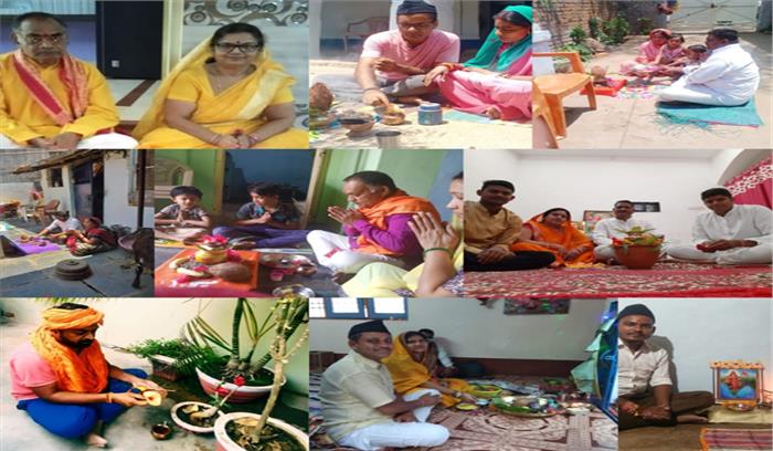 हिंदू नववर्ष पर जिले वासियों ने मिट्टी पूजन कर भगवा ध्वज लहराया