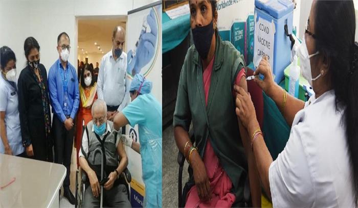 कर्नाटक में टीकाकरण के तीसरे दिन वरिष्ठ नागरिकों को लगा टीका