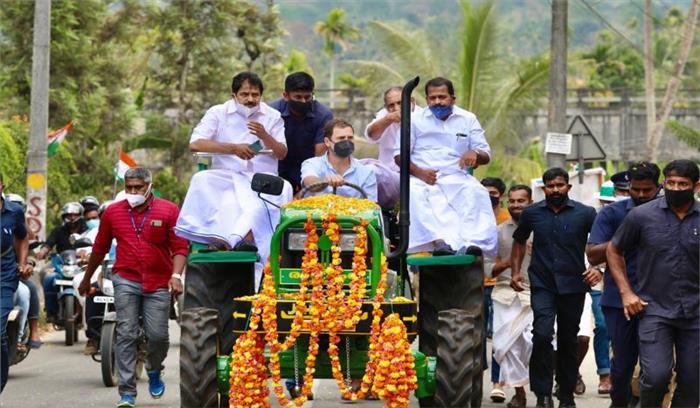 वायनाड में राहुल गांधी ने चलाया ट्रैक्टर, पीएम मोदी पर साधा निशाना