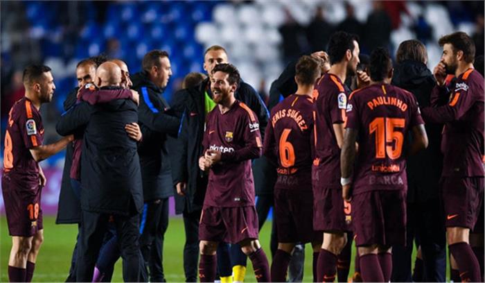 मेसी की हैट्रिक के साथ बार्सिलोना ने स्पेनिश लीग का खिताब अपने नाम किया 