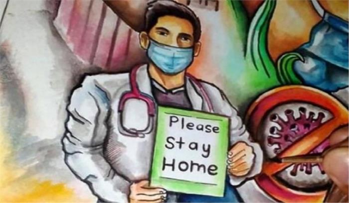 लॉकडाउन : आर्टिस्ट ने बना डाली कोरोना से लड़ती दुनिया की तस्वीर