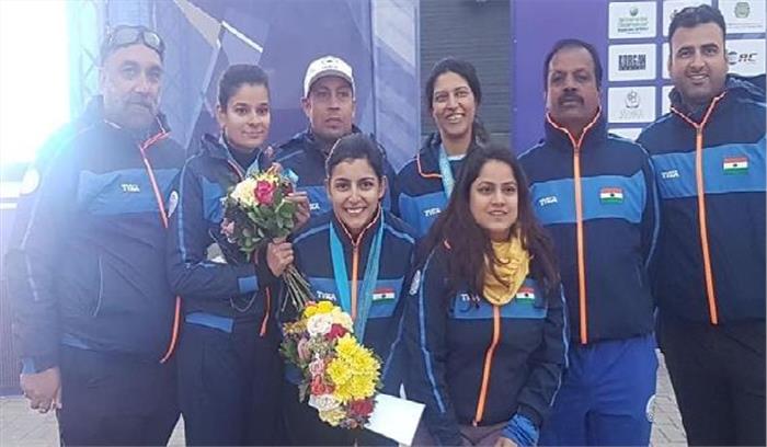 स्कीट स्पर्धा में भारत की महिला टीम को रजत , महेश्वरी ने जीता कांस्य