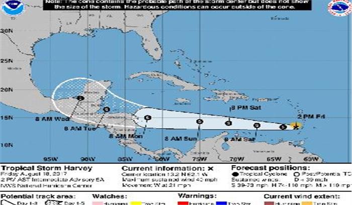 टेक्सास तट की ओर बढ़ रहा चक्रवाती तूफान ‘हार्वे’:  एनएचसी