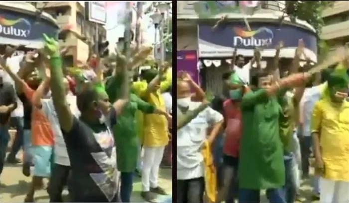 तृणमूल कांग्रेस के पक्ष में रूझान के बीच तृणमूल समर्थकों का जश्न शुरु