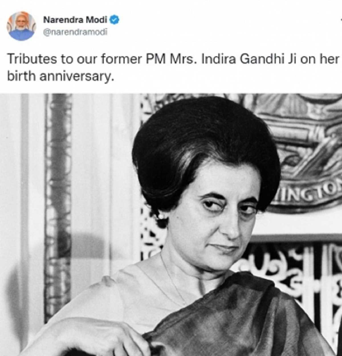 प्रधानमंत्री मोदी ने जंयती पर पूर्व पीएम इंदिरा गांधी को दी श्रद्धांजलि