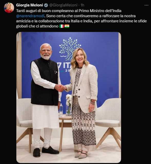 इटली की प्रधानमंत्री जॉर्जिया मेलोनी ने पीएम मोदी को दी जन्मदिन की शुभकामनाएं