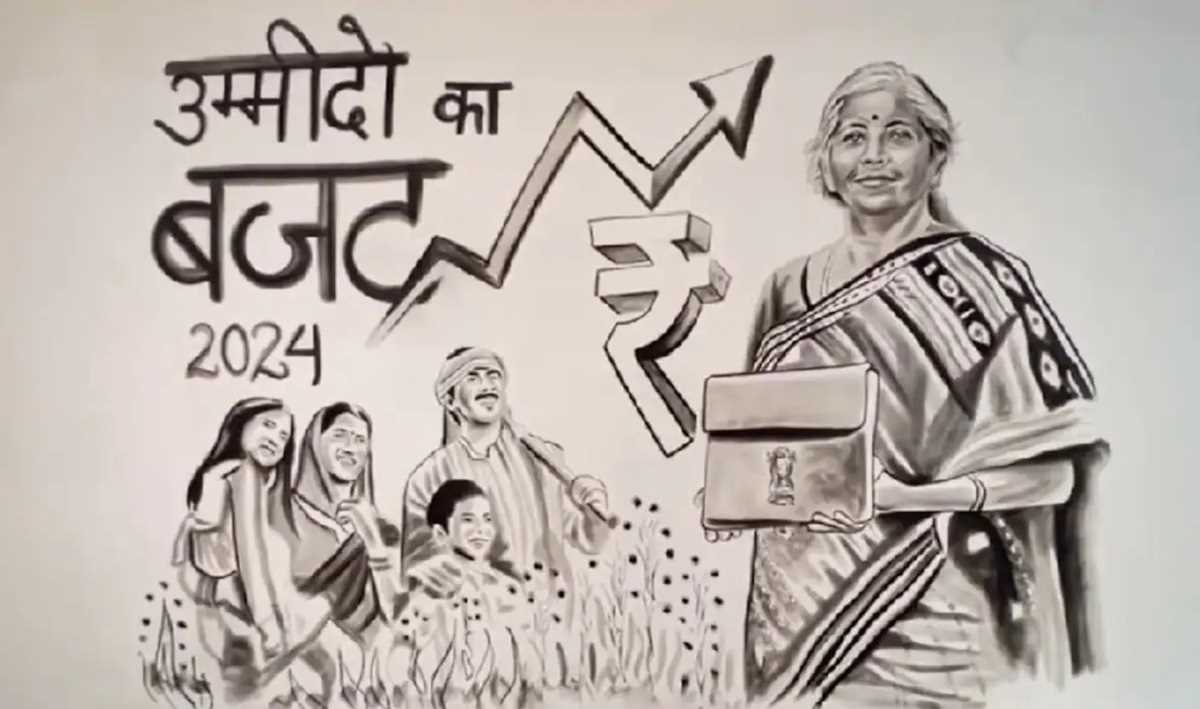अमरोहा में एक चित्रकार ने दीवार पर उकेरा बजट का चित्र
