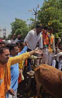 बैलगाड़ी से पिता ज्योतिरादित्य सिंधिया के पक्ष में चुनाव प्रचार करते दिखे आर्यमन