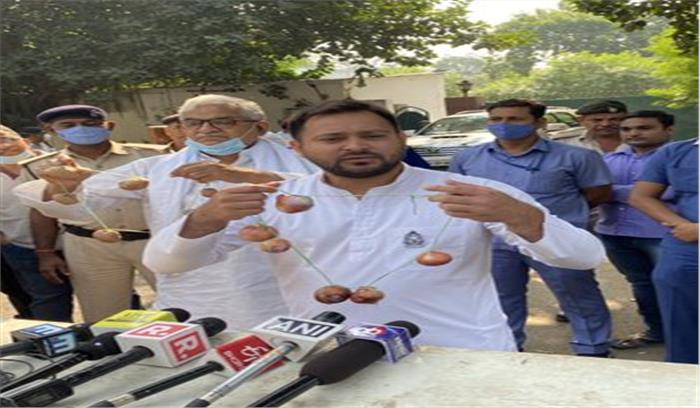तेजस्वी ने प्याज की माला लेकर, बढ़ते दाम पर सरकार को घेरा तेजस्वी ने प्याज की माला लेकर, बढ़ते दाम पर सरकार को घेरा