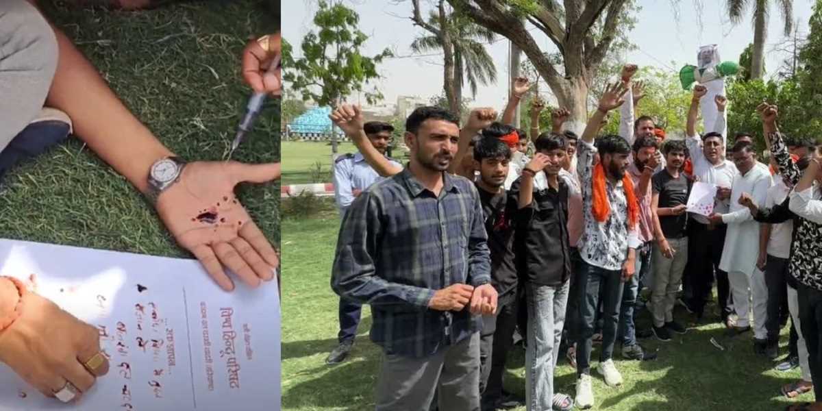 हरियाणा : बंगाल की घटना से आक्रोशित चरखी दादरी के हिंदू संगठनों ने खून से लिखा ज्ञापन सौंपा