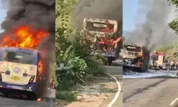 आंध्र प्रदेश : कोव्वूरु में फ्लाईओवर पर बस में लगी आग, टला बड़ा हादसा, बाल-बाल बचे यात्री