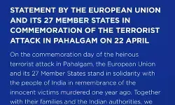 पहलगाम हमले की बरसी पर EU का बड़ा बयान: भयावह था वो हमला, हम भारत के साथ खड़े हैं पहलगाम हमले की बरसी पर EU का बड़ा बयान: भयावह था वो हमला, हम भारत के साथ खड़े हैं