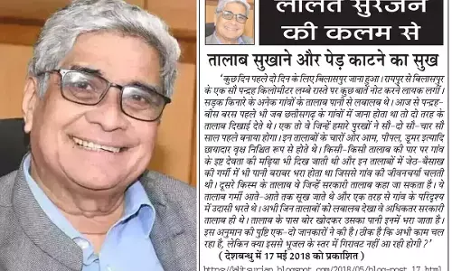 ललित सुरजन की कलम से तालाब सुखाने और पेड़ काटने का सुख ललित सुरजन की कलम से तालाब सुखाने और पेड़ काटने का सुख