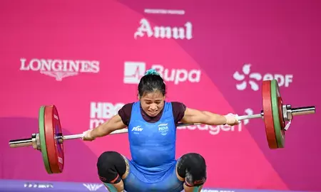 सीडब्ल्यूजी 2026: महिलाओं के 63 किलोग्राम वर्ग में निरुपमा देवी के हाथ लगी निराशा सीडब्ल्यूजी 2026: महिलाओं के 63 किलोग्राम वर्ग में निरुपमा देवी के हाथ लगी निराशा