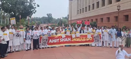 संसद परिसर में गूंजा विपक्ष का विरोध, गृह मंत्री अमित शाह के बयान पर अड़े सांसद संसद परिसर में गूंजा विपक्ष का विरोध, गृह मंत्री अमित शाह के बयान पर अड़े सांसद