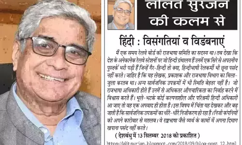 ललित सुरजन की कलम से हिंदी : विसंगतियां व विडंबनाएं ललित सुरजन की कलम से हिंदी : विसंगतियां व विडंबनाएं
