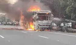 नोएडा एक्सप्रेसवे पर बड़ा हादसा, देखते ही देखते जलकर राख हुई बस